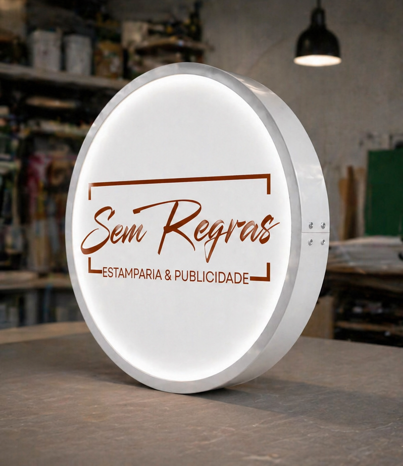 Caixa luminosa redonda uma face